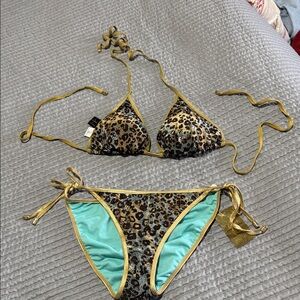 Baby Phat Teal and Gold Bikini and top set.